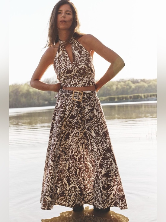 Zara Dresses & Skirts - ZARA PAISLEY EYELET MIDI SKIRT size XS